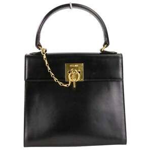 CELINE Celine Leather Chain Lock Handbag 2-way Shoulder Bag Black Women's